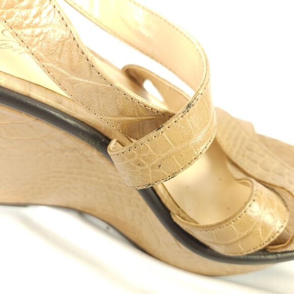 Talbots Womens 7 Beige Croc Print Open Toe Sandals Platform Wedge Leather - Picture 6 of 10